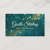 Carte De Visite Luxe Turquoise Gold Parties scintillant Nail Techn (Devant)