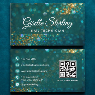 Carte De Visite Luxe Turquoise Gold Parties scintillant Nail Techn