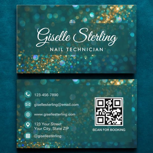 Carte De Visite Luxe Turquoise Gold Parties scintillant Nail Techn