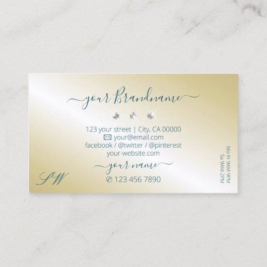 Carte De Visite Luxe Turquoise or Beige Parkling Diamants Initiale (Dos)