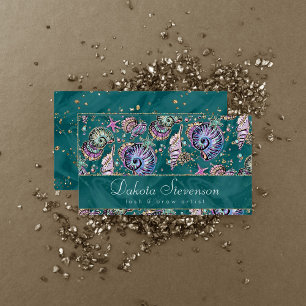 Carte De Visite Luxe Turquoise sous-marin   Coquillages d'or Green