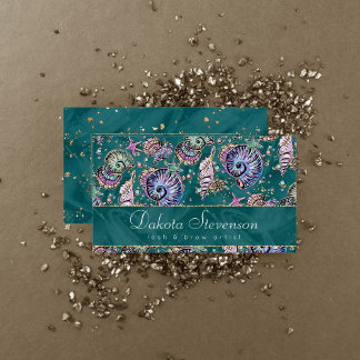 Carte De Visite Luxe Turquoise sous-marin | Coquillages d'or Green