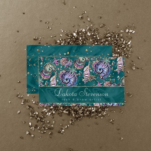 Carte De Visite Luxe Turquoise sous-marin | Coquillages d'or Green