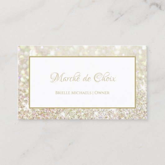 Carte De Visite Luxe White Gold Parties scintillant Élégante bouti (Devant)