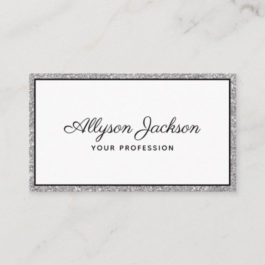Carte de visite Luxueuse Écriture Pailletée Argent (Devant)