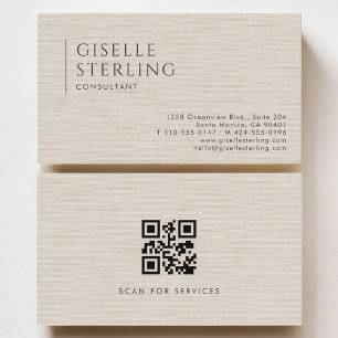 Carte de visite luxueuse en lin neutre avec QR Cod