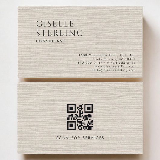 Carte de visite luxueuse en lin neutre avec QR Cod
