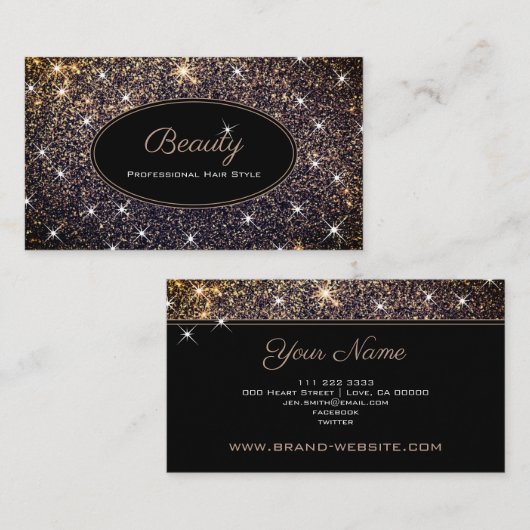 Carte De Visite Luxueuse Parties scintillant d'or Lumineuse Style  (Devant / Derrière)