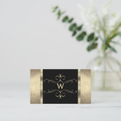 Carte De Visite Luxueuse Parties scintillant d'or noir Monogramme  (Debout devant)