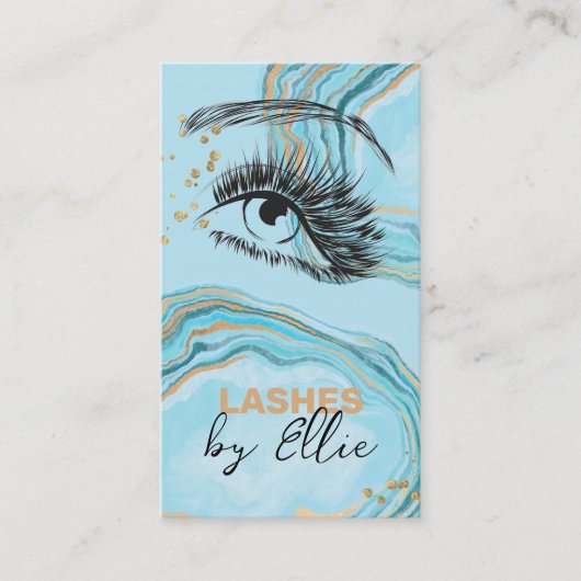 Carte De Visite Luxueuse Turquoise Lash Extension de Marbre Or Cod (Devant)