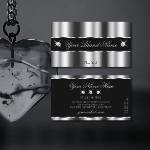 Carte De Visite Luxueux bijoux argenté noir brillant