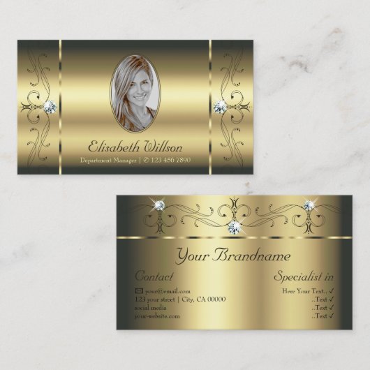 Carte De Visite Luxueux bijoux en or Squiggled Ajouter Foto Glamou (Devant / Derrière)