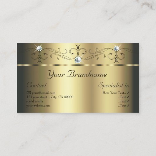 Carte De Visite Luxueux bijoux en or Squiggled Ajouter Foto Glamou (Dos)