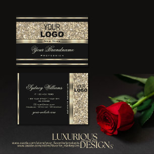 Carte De Visite Luxueux Black and Gold Parties scintillant Stars L