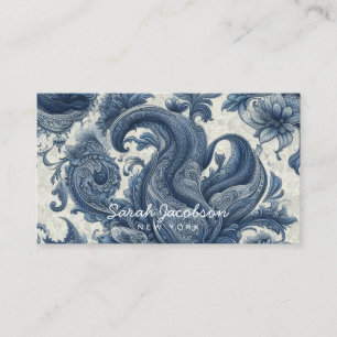 Carte De Visite Luxueux bleu et blanc Paisley