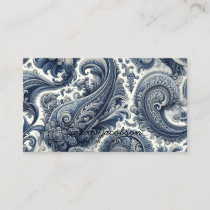 Carte De Visite Luxueux bleu et blanc Paisley