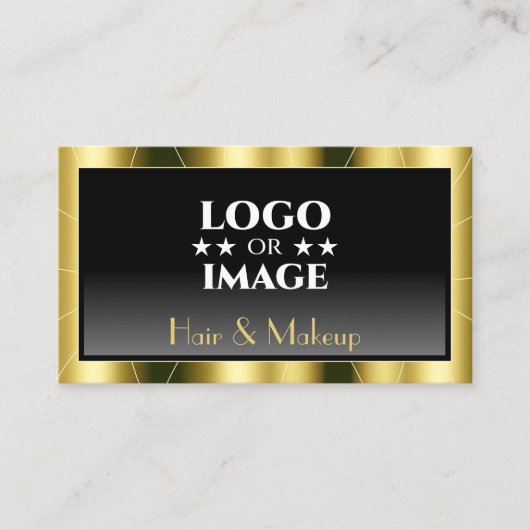 Carte De Visite Luxueux Cool Gold Frame Black Gradient avec logo (Devant)