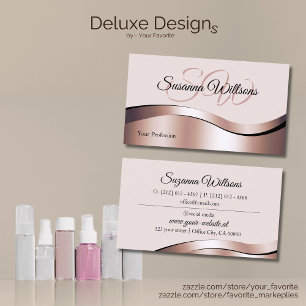 Carte De Visite Luxueux décor or Rose Waved avec Initiales