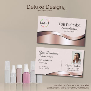 Carte De Visite Luxueux décor or Rose Waved avec logo Photo