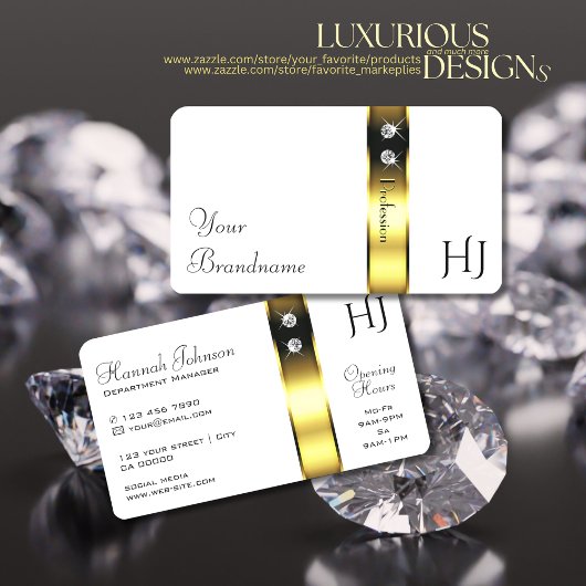 Carte De Visite Luxueux Diamants Décoratifs Or Blanc Monogramme