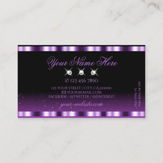 Carte De Visite Luxueux Diamants Étincelants Violets Noirs Élégant (Dos)