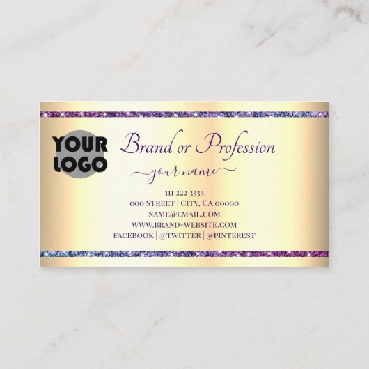 Carte De Visite Luxueux effet or et Parties scintillant violette a (Dos)