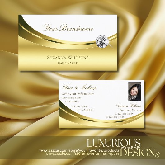 Carte De Visite Luxueux Gold White avec photo et Luxe Diamond