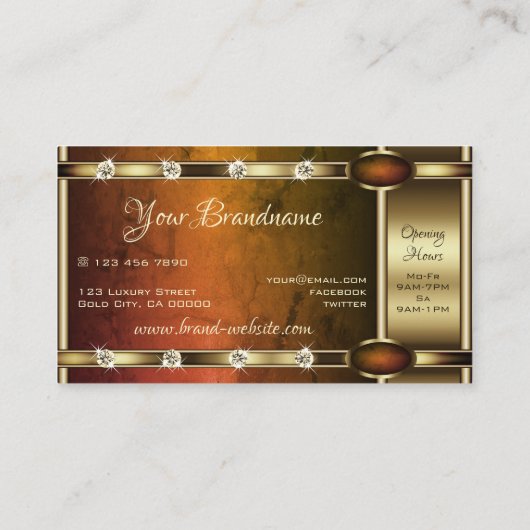 Carte De Visite Luxueux Golden Orange Marble Faux Rhinestones (Dos)