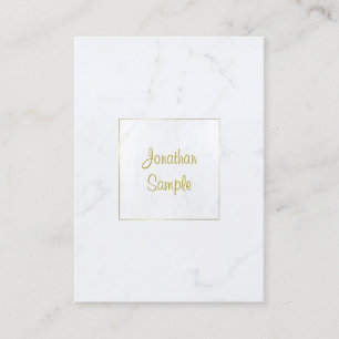 Carte De Visite Luxueux Marbre blanc Élégant Plain Gold Script