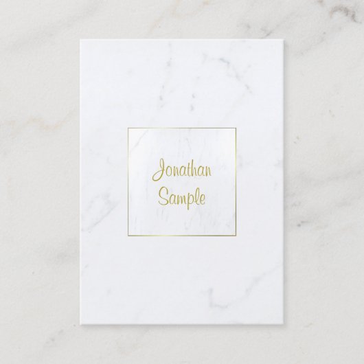 Carte De Visite Luxueux Marbre blanc Élégant Plain Gold Script (Devant)