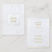 Carte De Visite Luxueux Marbre blanc Élégant Plain Gold Script (Devant / Derrière)