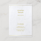 Carte De Visite Luxueux Marbre blanc Élégant Plain Gold Script (Dos)