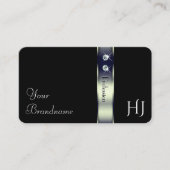 Carte De Visite Luxueux Noir Bleu Argent Décor Bijoux Monogramme (Devant)