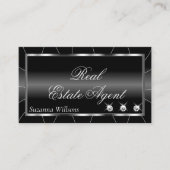 Carte De Visite Luxueux noir et blanc avec diamants élégant (Devant)