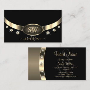 Carte De Visite Luxueux noir et or avec diamants Monogram