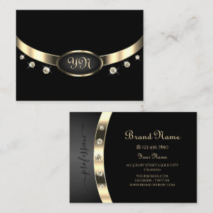 Carte De Visite Luxueux noir et or avec diamants Monogram