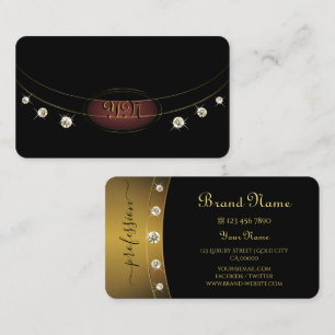 Carte De Visite Luxueux Noir et Or avec Initiales Diamants