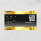 Carte De Visite Luxueux noir Ombre Gold Borders Logo QR Code (Dos)