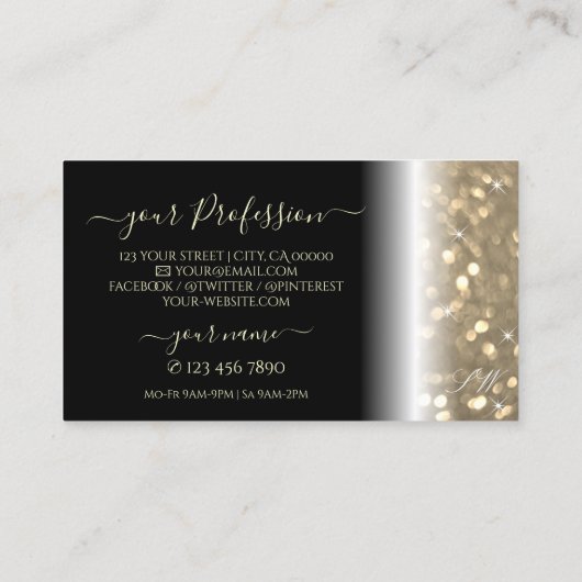 Carte De Visite Luxueux Noir Or Parkling Parties scintillant Initi (Dos)