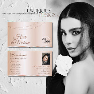 Carte De Visite Luxueux or Rose glamour avec logo et photo