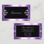 Carte De Visite Luxueux Orné Noir pourpre Bijoux étincelant (Devant / Derrière)