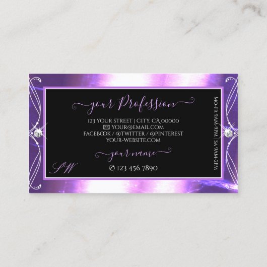 Carte De Visite Luxueux Orné Noir pourpre Bijoux étincelant Monogr (Dos)