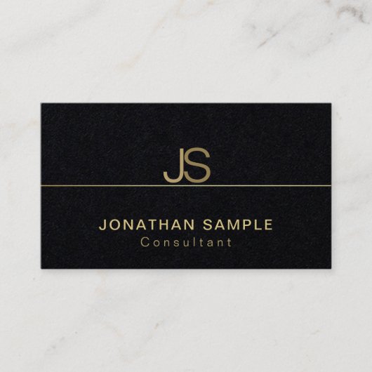 Carte De Visite Luxueux Premium noir élégant Monogramme moderne (Devant)