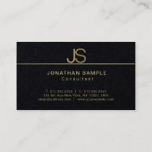 Carte De Visite Luxueux Premium noir élégant Monogramme moderne (Dos)