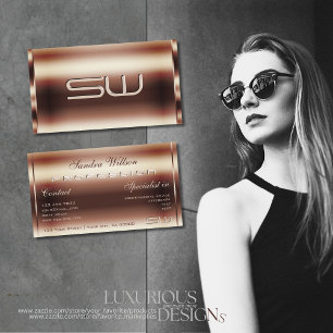 Carte De Visite Luxueux Rose chatoyant Golden Faux 3D Monogramme