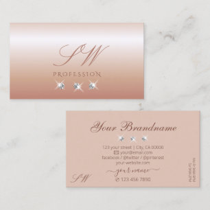 Carte De Visite Luxueux Rose Coral Sparkling Diamonds Initiales