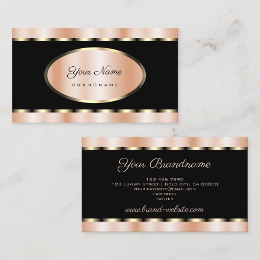 Carte De Visite Luxueux Rose Gold et Black Coloured Professional (Devant / Derrière)
