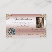 Carte De Visite Luxueux Rose Gold Ornate Monogram Photo QR Code (Dos)