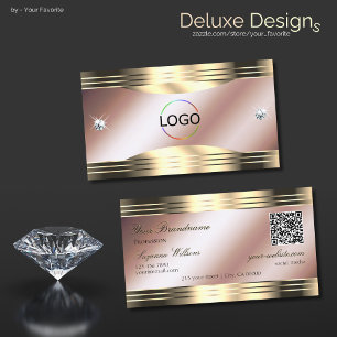 Carte De Visite Luxueux Rose Gold Shiny Diamonds Logo QR Code