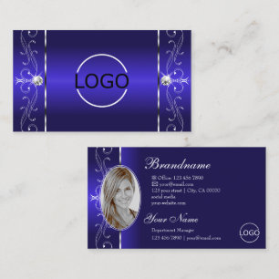 Carte De Visite Luxueux Royal Blue Squiggling Jewels Logo & Photo